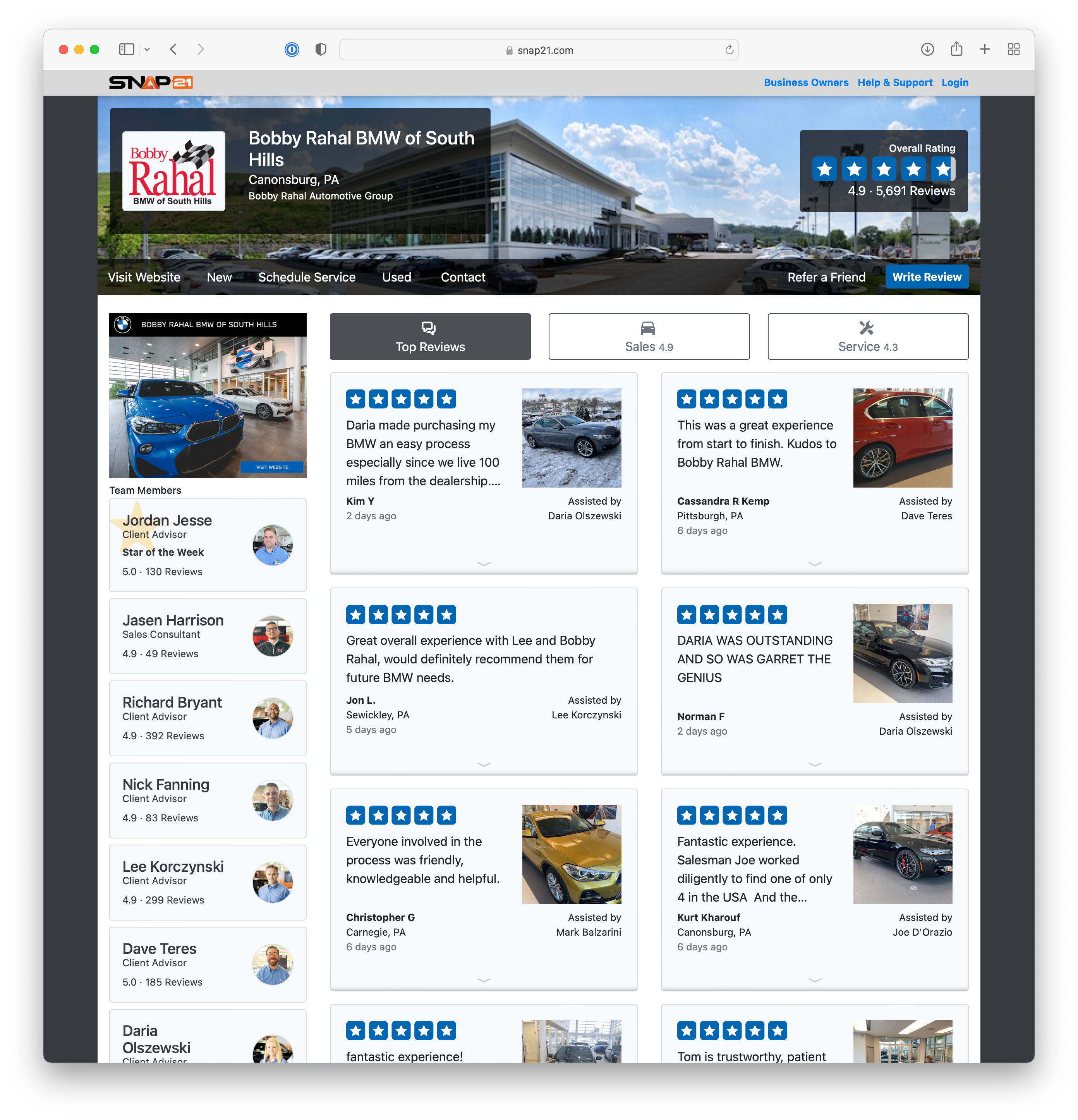 Dealership Page Example